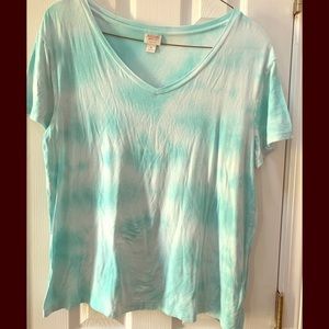 Mossimo tie dyed aqua blue white v-neck t shirt